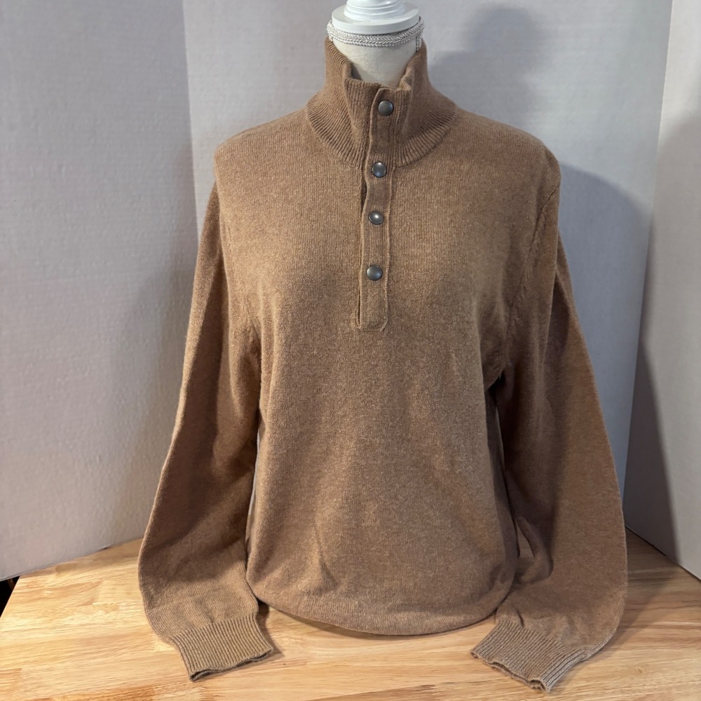 Banana Republic Mens Camel Brown Mock Neck Button Sweater Medium Wool Alpaca